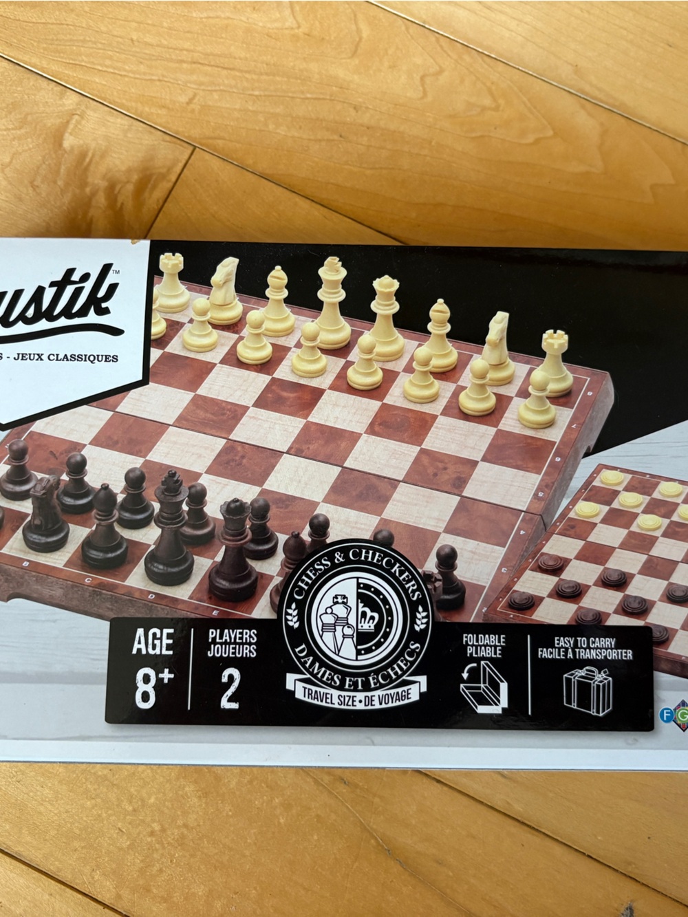 Rustik Travel Chess & Checkers Set - Brown and Cream